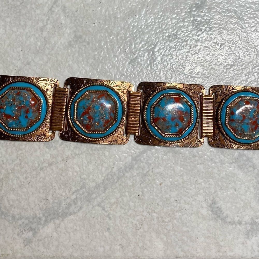 VINTAGE Copper Tone Glitter Lucite Bracelet